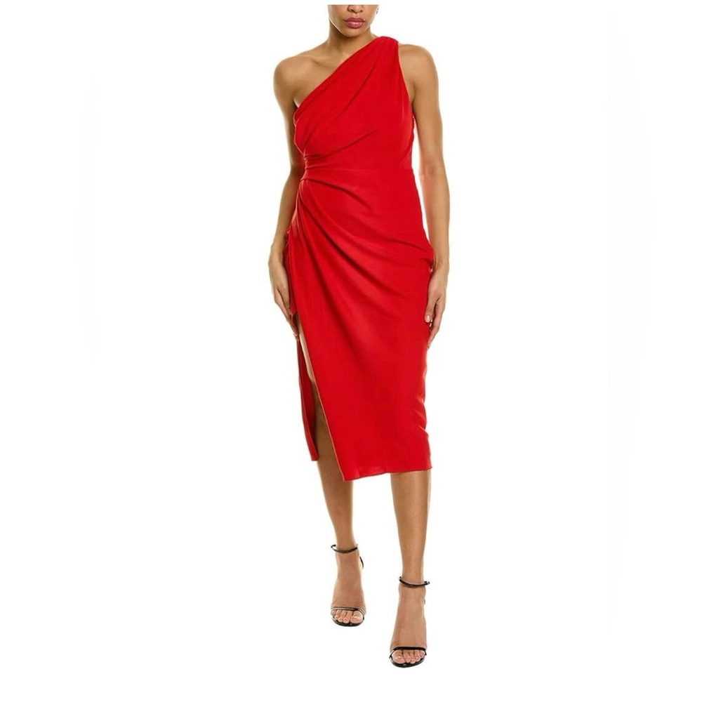 Line And Dot Mia Scarlet Red One Shoulder Midi Dress. Sz S. NWOT